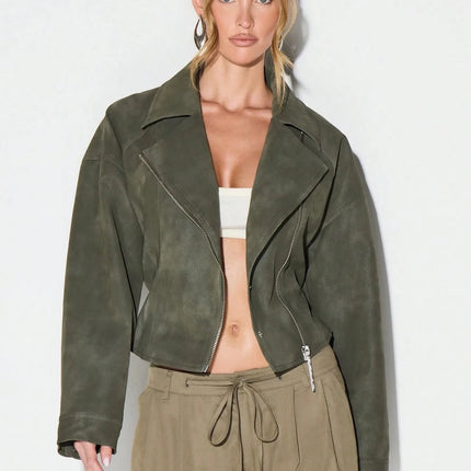 Belt Zipper Top with Waist Cinching American and European Style Streetwear Notched Lapel Thick No Hood Women Autumn Jacket