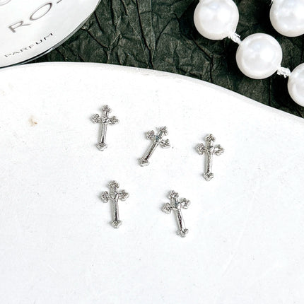 30PCS Multiple Style Shiny Alloy Cross Nail Art Charms 3D Retro Creative Heart Cross Nail Decorations for DIY Y2K Nails Designs