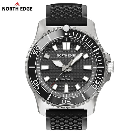 NORTH EDGE NEW Design ABYSS Solar Powered Dive Quartz Wristwatch 200M Waterproof Sports Diving Watch 316L Soft Strap Men Watches
