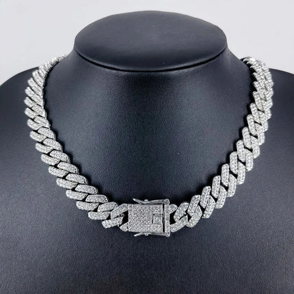 Fashion Men Cuban Link Iced Out Necklace 14MM width Rhinestones Chain Rapper CZ Cuban Chain Necklace Hip Hop Birthday Jewelry PlatiNum