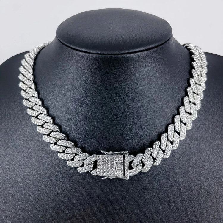 Fashion Men Cuban Link Iced Out Necklace 14MM width Rhinestones Chain Rapper CZ Cuban Chain Necklace Hip Hop Birthday Jewelry PlatiNum