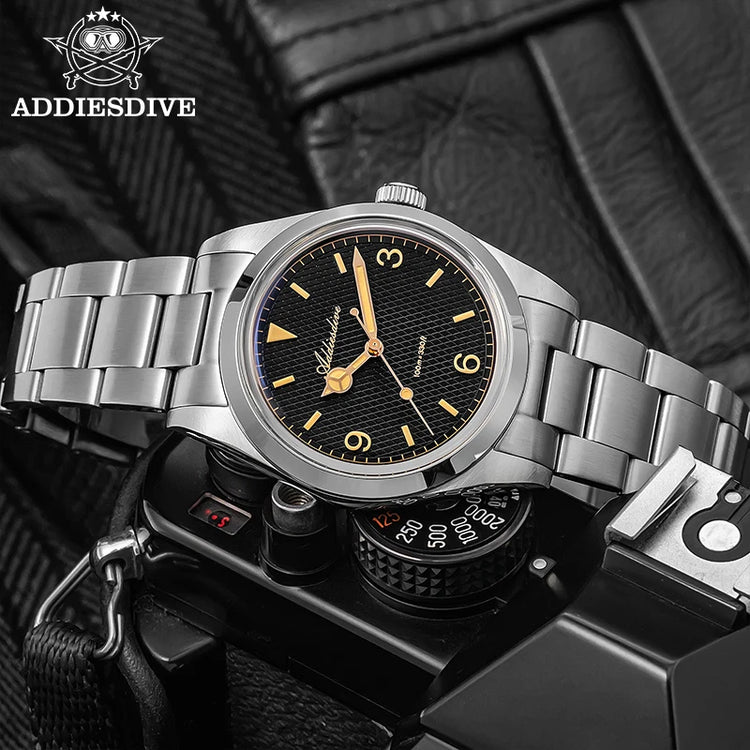 ADDIESDIVE Men's VH31 Quartz Watch Super Luminous 36mm Bubble Glass Wristwatch 100m Waterproof 316L Stainless Steel Watches Male
