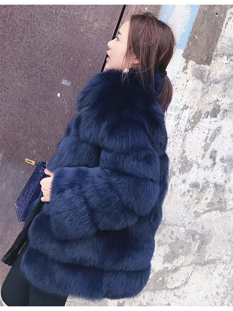 ZADORIN Winter Outerwears Furry Faux Fur Coat Women Stand Collar Long Sleeve Fake Fur Jacket Fur Coats fourrure abrigos mujer