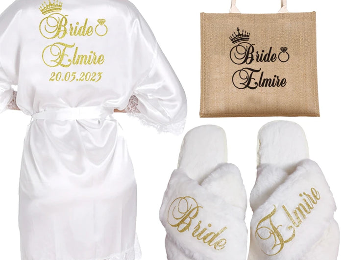 Set regalo bidale personalizzato Donna Abito in raso Sposa Damigella d'onore Matrimonio Camicia da notte Accappatoio
