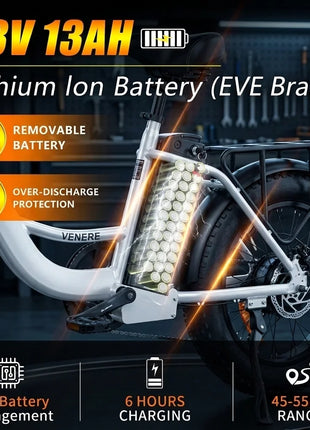 UNIVERCYCLE B5 VENERE Bici Elettrica per Adulti Motore 250W 25KM/H Batteria Rimovibile 48V 13AH Pneumatici Largi 20 Pollici E-Bike Freni a Disco Idraulici Telaio a Passo Basso Bici Elettrica per Pendolari Lunga Autonomia 55KM