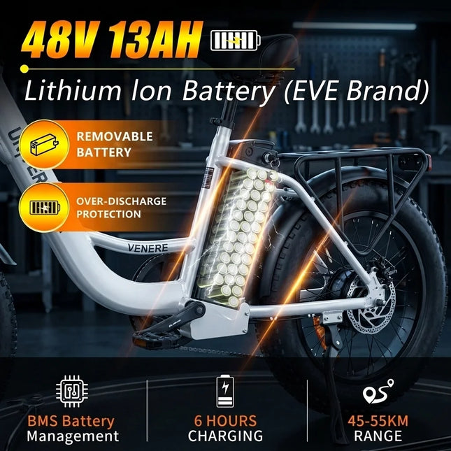 UNIVERCYCLE B5 VENERE Electric Bike for Adults 250W Motor 25KM/H 48V 13AH Removable Battery 20 Inch Fat Tires E-Bike Hydraulic Disc Brakes Low Step Frame Commuter Electric Bicycle Long Range 55KM
