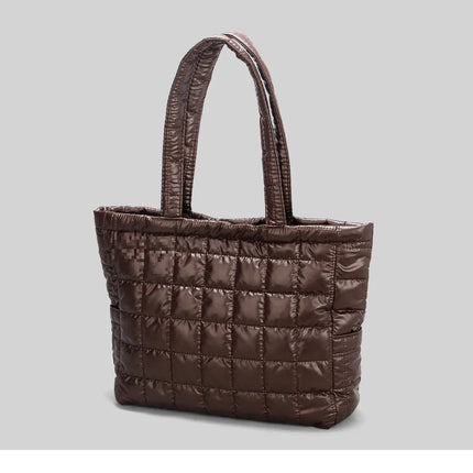Large Capacity Women's Tote Bag Street Style Commuter Bag down Handbag Fashion Pure Color Handbag PU Material Daily Match PlatiNum