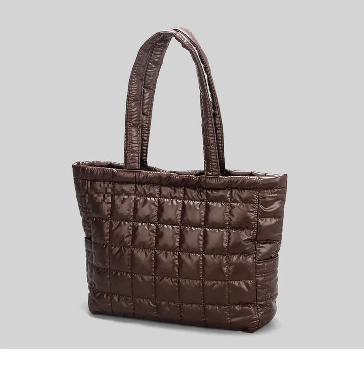 Large Capacity Women's Tote Bag Street Style Commuter Bag down Handbag Fashion Pure Color Handbag PU Material Daily Match PlatiNum