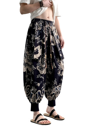 Men's Summer Pants 2026 Lightweight Thin Cotton Comfortable Beach Trousers, Loose Casual Hip Hop Printed Pants, Fashion Oversized Jogger Pants