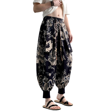 Pantaloni Estivi da Uomo 2026 in Cotone Leggero Sottile Comodi da Spiaggia, Pantaloni Larghi Casual Hip Hop Stampati, Pantaloni Jogger Oversize alla Moda