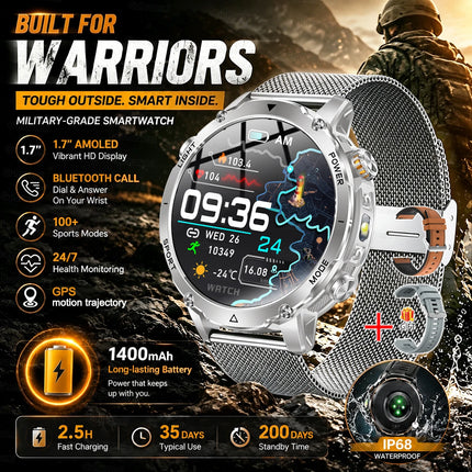 Military Grade Sapphire Smart Watch HeartRate SO2 BT5.3 Call Custom dial Smartwatch for Men Breathable Band Sports watch 1400mAh