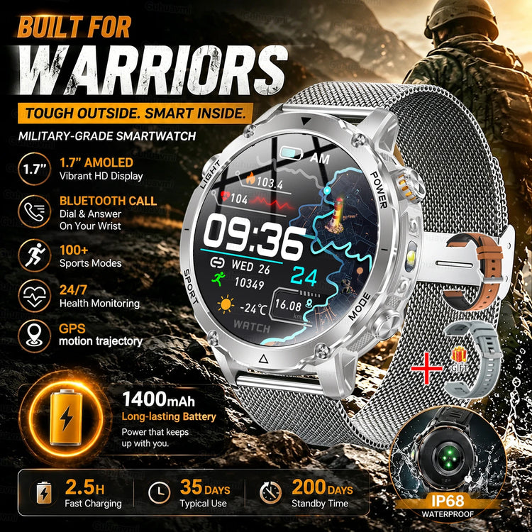 Military Grade Sapphire Smart Watch HeartRate SO2 BT5.3 Call Custom dial Smartwatch for Men Breathable Band Sports watch 1400mAh