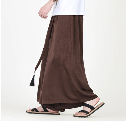 Pantaloni stile cinese da uomo nuovi pantaloni larghi casual in seta di ghiaccio a gamba larga pantaloni da uomo kimono alla moda retrò comodi e traspiranti