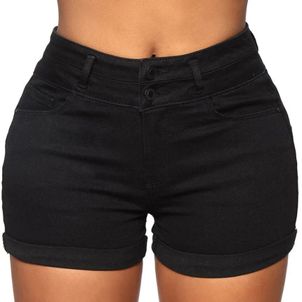 Liooil Cotton Stretchy High Waist Jean Shorts Woman Summer 2023 Casual Sweat With Pocket Zipper White Black Cuffed Denim Shorts PlatiNum