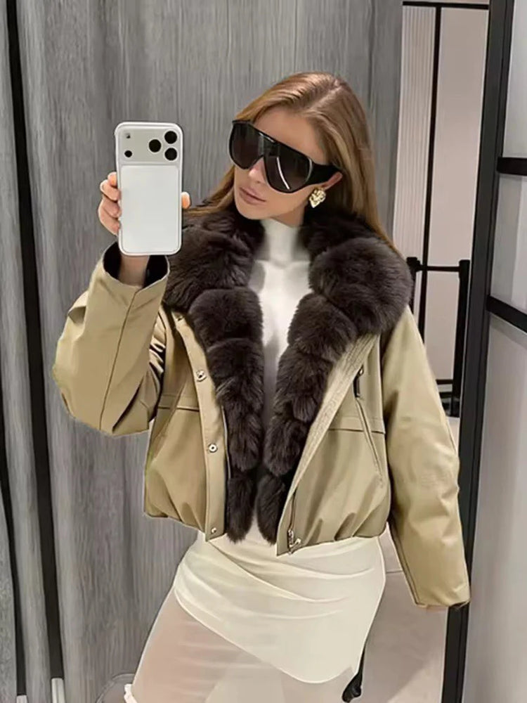 ZADORIN 2026 Detachable Faux Fur Collar Short Parka Winter Jackets Women Elegant Loose Cotton Padded Outerwear Warm Women Coats