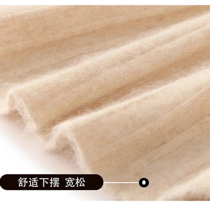 100% Pure Mink Pleated Skirts Women's Elastic High Waist Knitted Dress Fashion Joker Loose Big Swing Skirt Thick Umbrella Skirt PlatiNum