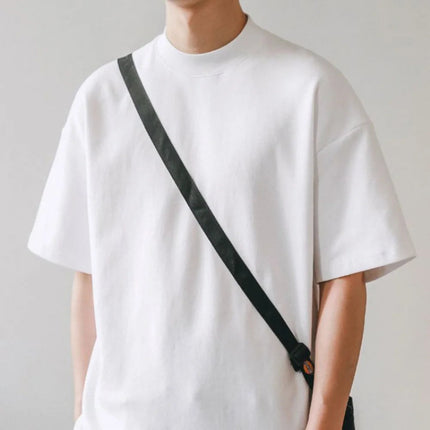 Small Neck T-shirts Men 350gsm Cotton Solid Color Male Short-sleeved T-shirt Spring Summer Loose Bottoming Shirt Casual T Shirts PlatiNum