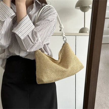 Sac de plage d'été pour femme en paille, sac à main tressé tendance, sac en rotin tissé à la main, sac de plage d'été grande capacité pour femmes et filles