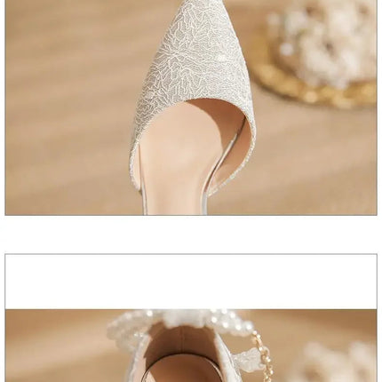 Size 31-43 Women High Heels Stiletto Heel Summer Lace Mesh Sweet Gold Silver Wedding Shoes PlatiNum