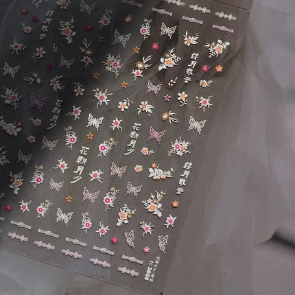 5D Kawaii Lily Nail Art Stickers 1pcs Japanese Pink White Flower With Diamond Self Adhesive Nail Decorations Slider Decals DIY
