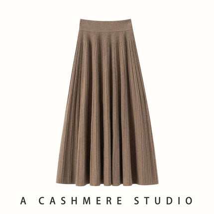 2025 New Grace Women's Cashmere Long Pleated Skirt Autumn Winter Office Lady Cashmere Skirt 100% Cashmere Pupular Dress Skirt PlatiNum