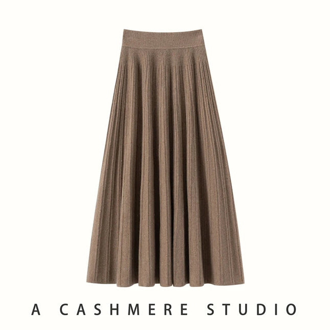 2025 New Grace Women's Cashmere Long Pleated Skirt Autumn Winter Office Lady Cashmere Skirt 100% Cashmere Pupular Dress Skirt PlatiNum