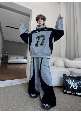 LUZHEN Street Wear Sports Two-piece Sets Men's Fashion Autumn 2025 New Color Contrast Splicing Loose Casual Pants Hoodies JY3686 PlatiNum