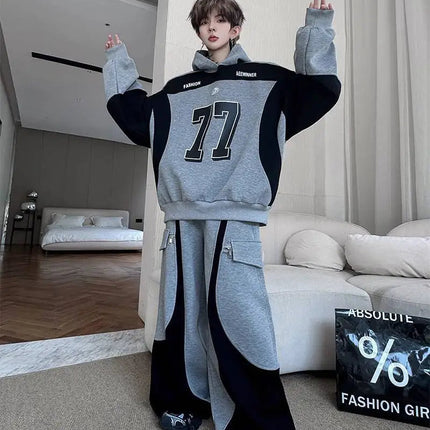 LUZHEN Street Wear Sports Two-piece Sets Men's Fashion Autumn 2025 New Color Contrast Splicing Loose Casual Pants Hoodies JY3686 PlatiNum