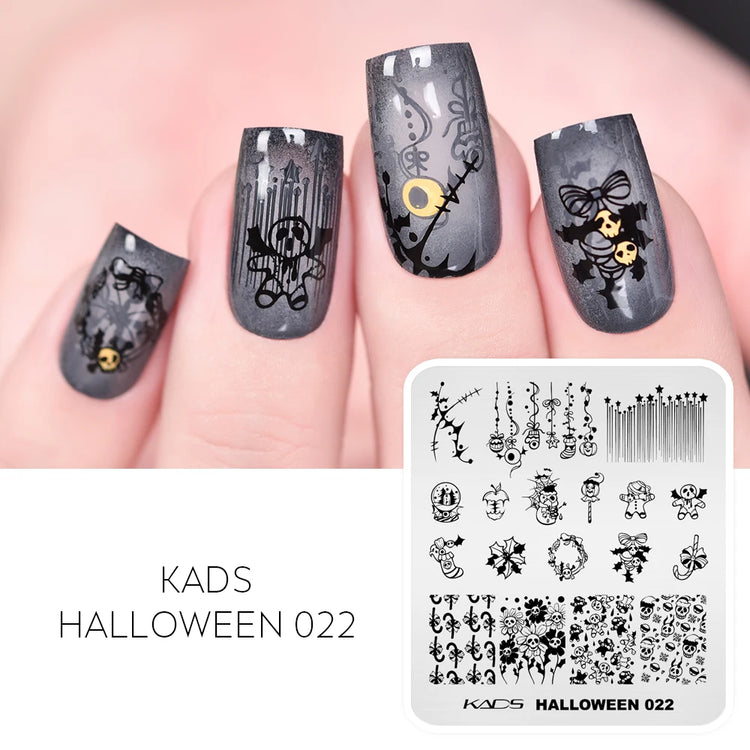 KADS Halloween Nail Stamping Plates skull Pumpkin Bat Template Stencils Nail Art Stamp Image Plate Manicure Nail Print Tool