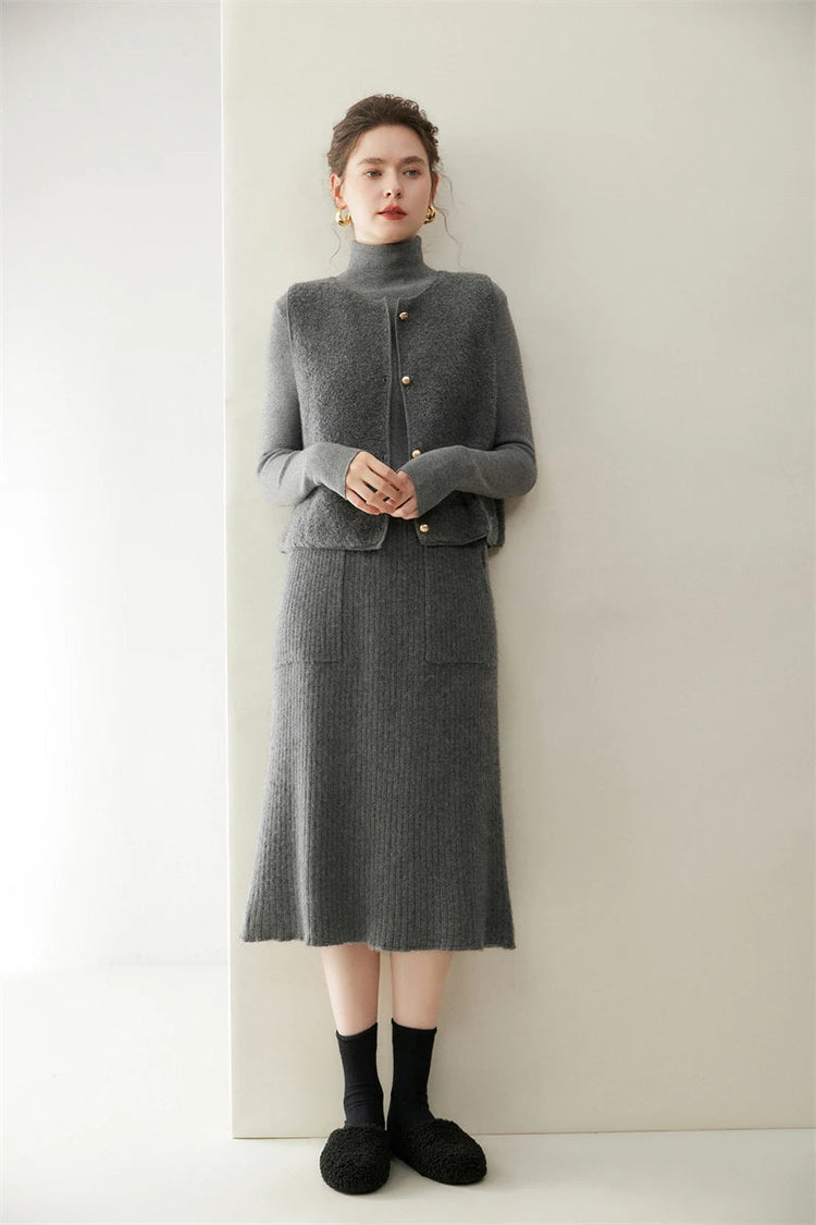 Yoyoselect 100% Cashmere Women's Skirts Autumn Winter Mid Calf Length Knitted Skirt Soft Versatile Quality OL Skirts Clothing PlatiNum