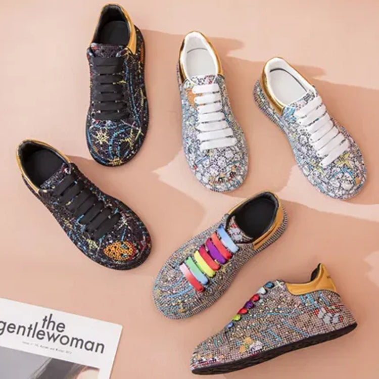 SyfIyno Spring Black Women Shoes New Style Fashion Platform Shoes Platforms Sneakers Shine Bling Graffiti Rhinestone Shoes