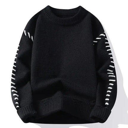 Solid Color Trendy Loose Knit Sweater With Coarse Yarn Weaving Pattern For Autumn And Winter Men's Top And Street Pullover