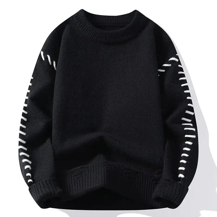 Solid Color Trendy Loose Knit Sweater With Coarse Yarn Weaving Pattern For Autumn And Winter Men's Top And Street Pullover