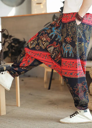 Pantaloni Harem da Uomo 2026 Stile Retrò con Stampa, Pantaloni Jogger Larghi e Comodi con Cavallo Ribassato, Stile Nepal Oversize, Pantaloni Casual da Uomo con Cavallo Ribassato