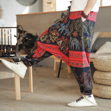 Pantaloni Harem da Uomo 2026 Stile Retrò con Stampa, Pantaloni Jogger Larghi e Comodi con Cavallo Ribassato, Stile Nepal Oversize, Pantaloni Casual da Uomo con Cavallo Ribassato