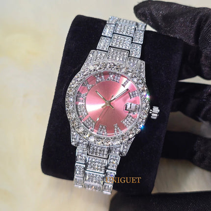 Orologio da Donna Elegante con Quadrante Piccolo Rosa, Orologio da Polso Mini con Diamanti Bling-Bling di Lusso per Abiti da Sera, Regalo per Lei platinumshop