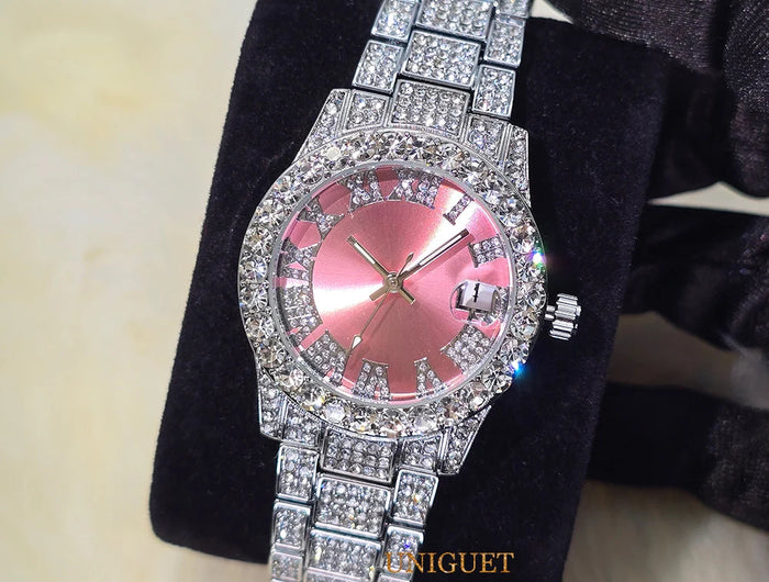 Orologio da Donna Elegante con Quadrante Piccolo Rosa, Orologio da Polso Mini con Diamanti Bling-Bling di Lusso per Abiti da Sera, Regalo per Lei platinumshop