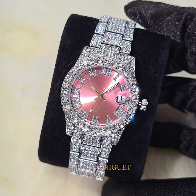 Orologio da Donna Elegante con Quadrante Piccolo Rosa, Orologio da Polso Mini con Diamanti Bling-Bling di Lusso per Abiti da Sera, Regalo per Lei platinumshop