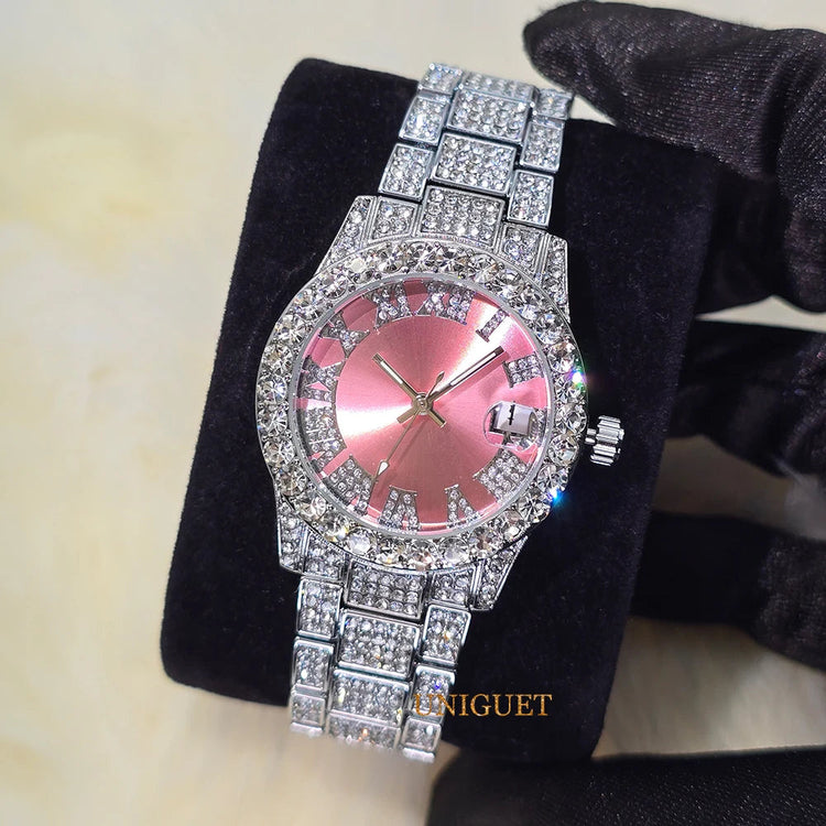 Orologio da Donna Elegante con Quadrante Piccolo Rosa, Orologio da Polso Mini con Diamanti Bling-Bling di Lusso per Abiti da Sera, Regalo per Lei platinumshop