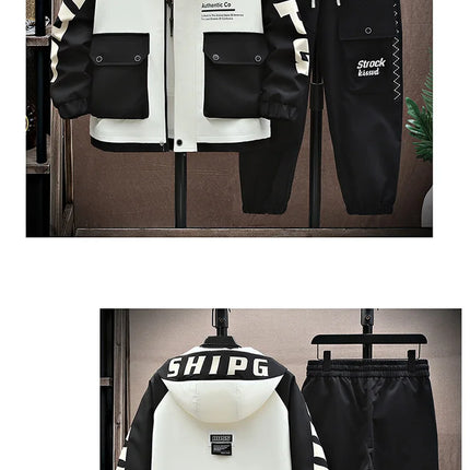 Spring Autumn Men Tracksuit Casual Joggers Hooded Sportswear Jackets Pants 2 Piece Sets Hip Hop Running Sports Suit