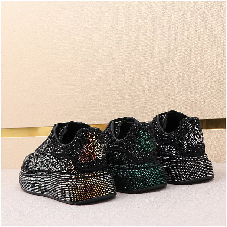 Luxury Designer Men's Rhinestone Thick Bottom Everyday All Match Shoes Causal Flats Loafers Ms Moccasins Sports Walking Sneakers