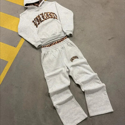 High street fashion leopard print letter embroidered men sportswear suit Y2K American casual retro hoodie trend loose clothing PlatiNum