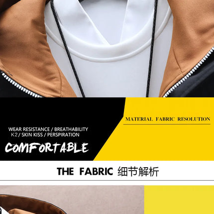 Men's Casual Hooded Jackets Autumn Patchwork Thin Coats Outwear Top Windbreaker Streetwear Clothing Plus Size