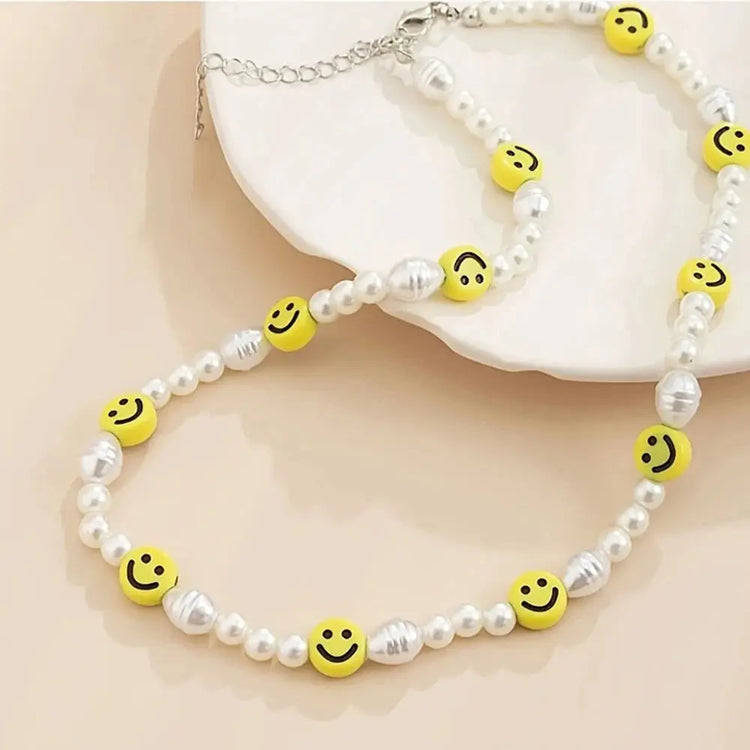 Bracciale con collana con volto sorridente di perle divertenti per donna Uomo Vitalità Sorriso colorato Accessori girocollo con perline Set di gioielli di moda platinumshop