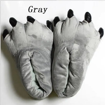 1 Pair Cute Dinosaur Claw Plush Slippers Warm Soft Indoor Slippers for Women and Men Winter House Slippers