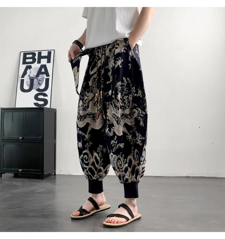 Pantaloni Estivi da Uomo 2026 in Cotone Leggero Sottile Comodi da Spiaggia, Pantaloni Larghi Casual Hip Hop Stampati, Pantaloni Jogger Oversize alla Moda