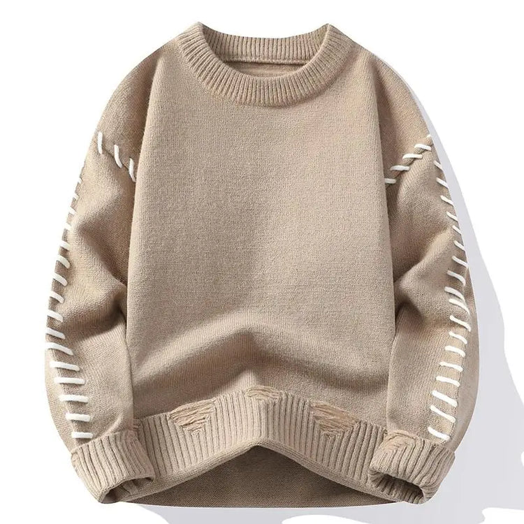 Solid Color Trendy Loose Knit Sweater With Coarse Yarn Weaving Pattern For Autumn And Winter Men's Top And Street Pullover