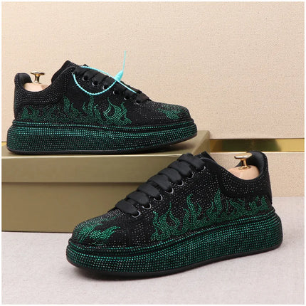 Luxury Designer Men's Rhinestone Thick Bottom Everyday All Match Shoes Causal Flats Loafers Ms Moccasins Sports Walking Sneakers