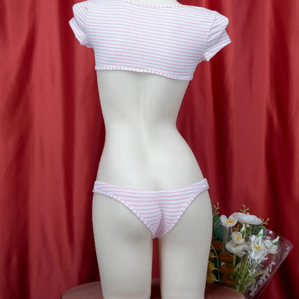 La biancheria intima giapponese della maglietta a righe Super corte imposta il Bikini uniforme delle ragazze del Costume Cosplay della scuola di stile a tre punti platinumshop