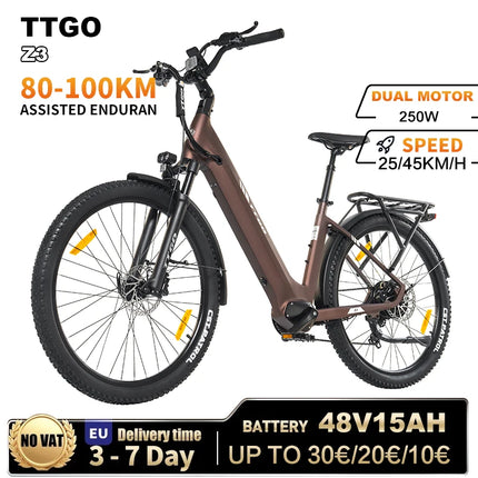 Bicicletta Elettrica TTGO Z3 27.5x2.4 " con Motore da 250W, Batteria 48V15AH, Freni a Disco Idraulici, E-Bike per Adulti, MTB Elettrica da Città